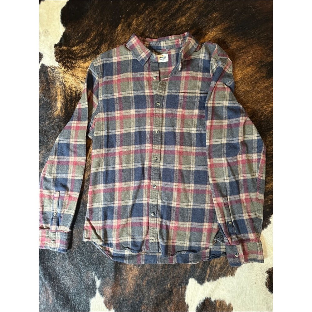 Marine Layer Plaid Flannel Long Sleeve Shirt, 100% Cotton, Men's Large